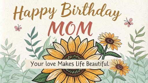 This cheerful, playful design brings joy and warmth with sunflowers, making it a perfect happy birthday mom image with sunflowers for a vibrant celebration.