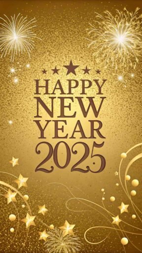 Shine bright with this "happy new year 2025 image for download," featuring bold golden text and glitter bursts.