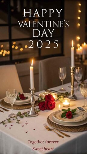 The warmth and charm of a candlelit dinner paired with romantic phrases make this ideal for "happy valentine's day 2025 images" to express love.