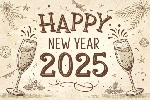 Picture of happy new year 2025 with a vintage-style celebration and bold text.