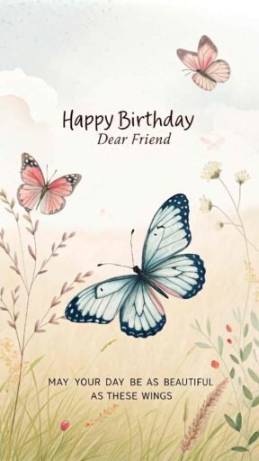 Spread joy with images of happy birthday dear friend, featuring graceful butterflies that symbolize freedom and beauty.