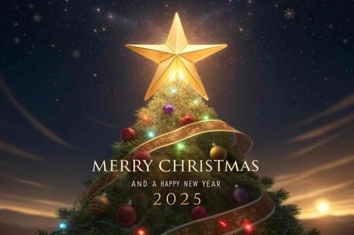 A sparkling "merry christmas and happy new year 2025 image" featuring a glowing star and festive text