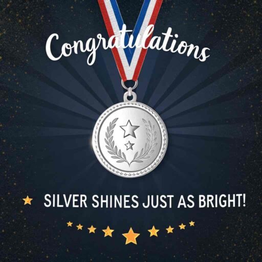 Celebrate second-place achievements with this silver medal design, perfect for congratulations images for success.