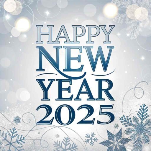 Elegance meets celebration with this "happy new year 2025 image for download," featuring bold silver text and a cool blue design.