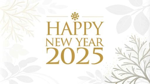 A minimalist design happy new year 2025 free image with bold golden text.