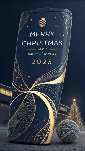 A modern "merry christmas and happy new year 2025 image" with abstract patterns and glowing text.