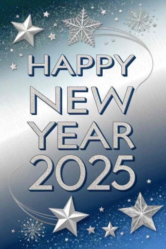 Download this elegant "happy new year 2025 image for free," showcasing a classy silver and blue theme.