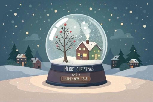 A magical merry christmas and a happy new year image of a Christmas snow globe with a message "Merry Christmas and A Happy New Year."