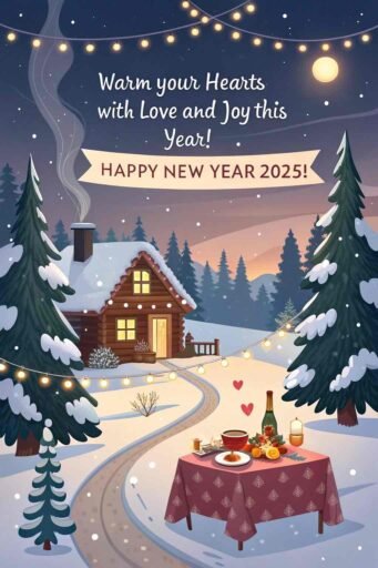 A cozy "happy new year 2025 hd image with quote" blending winter and festivity.