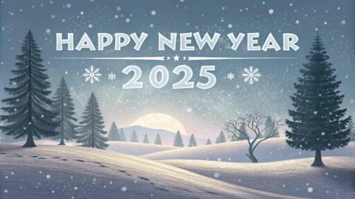 Embrace the season with this "happy new year 2025 image for free," featuring a magical winter wonderland and bold festive text.
