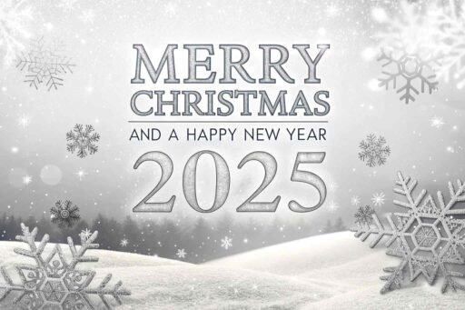 A serene "merry christmas and happy new year 2025 image" with detailed snowflakes and glowing text.