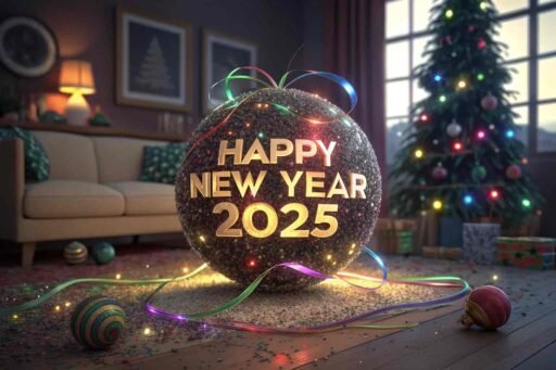 Dance into the year with this "happy new year 2025 image for download," featuring bold text and glittering charm.