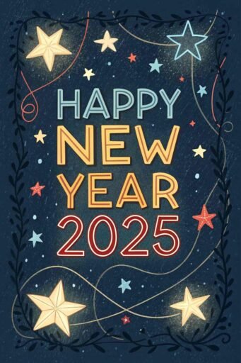 Shine bright with this "happy new year 2025 image for download," featuring bold text and a starry border.