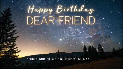 Light up your friend's day with images of happy birthday dear friend, surrounded by stars and sparkles to show how special they are.