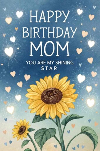 This sparkling and vibrant design with sunflowers creates a dazzling happy birthday mom image with sunflowers, full of warmth and love.