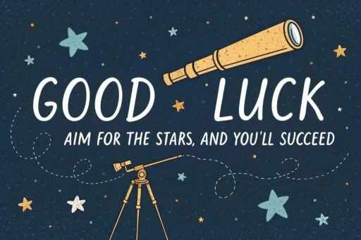 A motivational good luck image for exams encouraging students to dream big and aim high for their goals.