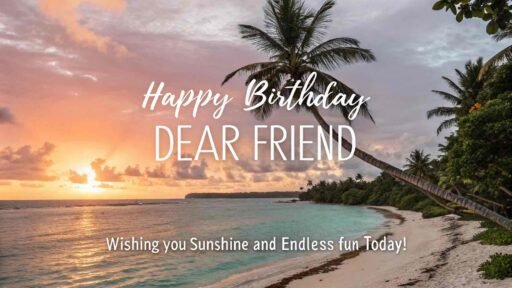 Celebrate in style with images of happy birthday dear friend set on a tropical beach, bringing warmth and joy to their special day.