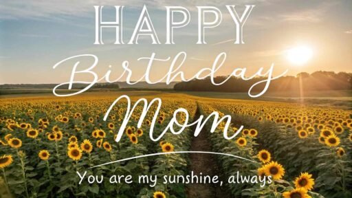 A field full of golden sunflowers creates a stunning backdrop for this happy birthday mom image with sunflowers, sending warm wishes on her birthday.