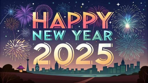 Celebrate with this festive "happy new year 2025 image for download," featuring bold text and dazzling fireworks lighting up the night sky.