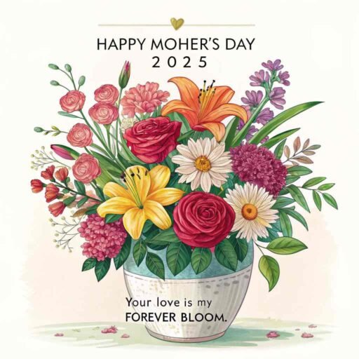 A lovely floral arrangement that symbolizes the everlasting love of a mother. Ideal for Happy Mother’s Day 2025 images​.
