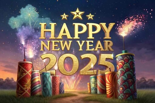 Celebrate explosively with this "happy new year 2025 image for download," featuring bold text and vibrant firecrackers.