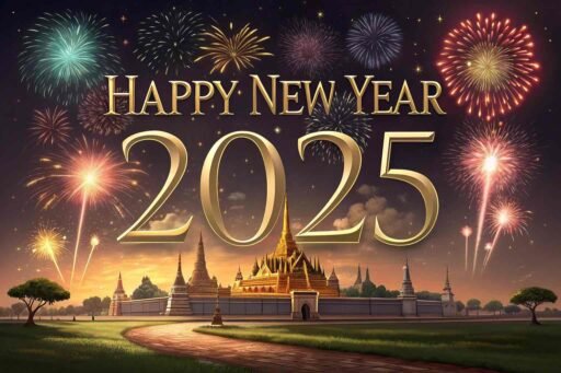 Picture of happy new year 2025 with a grand fireworks show and bold elegant text.