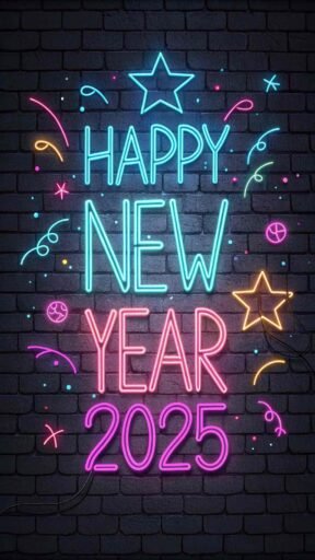 Get this "happy new year 2025 image for free" with a trendy neon light theme to brighten your celebrations.