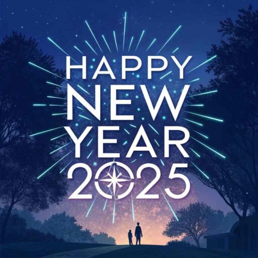 A starburst-themed happy new year 2025 free image with glowing bold text.