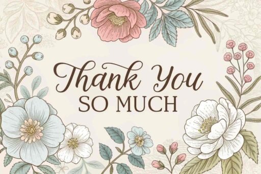 A charming thank you so much image with a vintage floral theme, ideal for timeless expressions of gratitude.