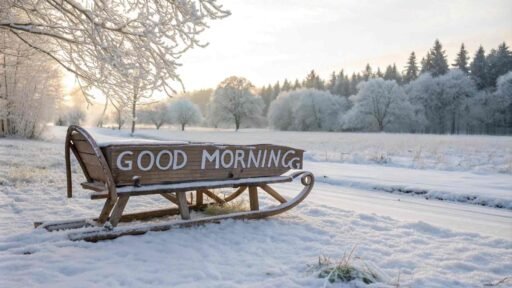 A charming good morning winter image with a sleigh in a tranquil snowfield.