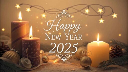A candlelit celebration-themed happy new year 2025 free image with elegant bold text.