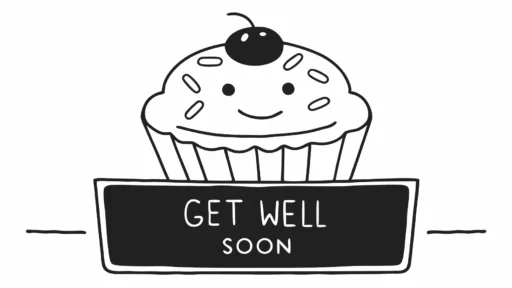 A happy cupcake with a cherry is a sweet and easy get well soon drawing image for kids to enjoy.