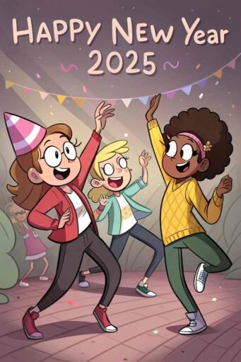 A fun and lively animated image representing "happy new year funny pic."