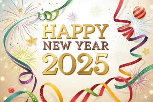 A ribbon swirl-themed happy new year 2025 free image with bold, clear text.