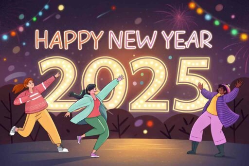A dancing, party-themed image showing "happy new year funny pic."