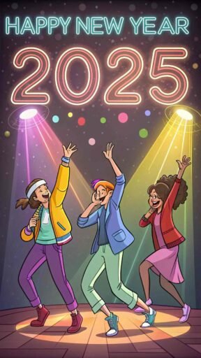 A funny dance-themed illustration with "happy new year funny pic" vibes.