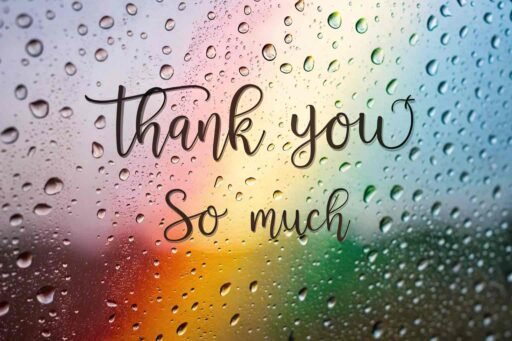 A refreshing thank you so much image with a unique water droplet and rainbow design, symbolizing gratitude.