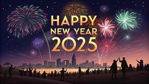 A fun fireworks celebration image showing "happy new year funny pic" with cheerful vibes.