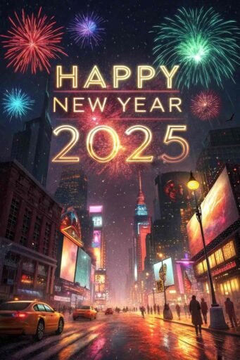 A vibrant urban celebration with "happy new year 2025 hd image".