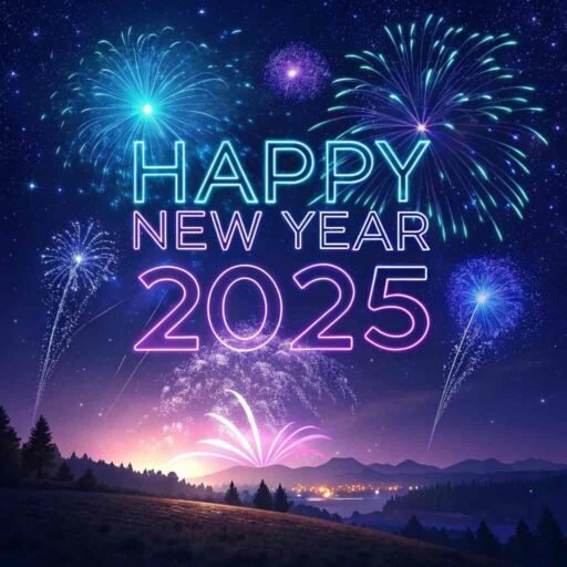 A beautiful firework scene with "happy new year 2025 hd image" lighting up the sky.