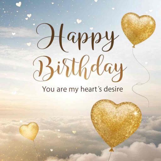 A stunning birthday greeting with golden hearts. "Happy birthday" in bold letters, with "You make my life brighter" written below.