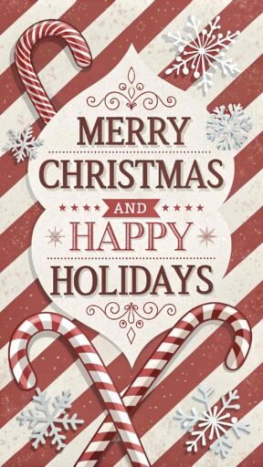 A sweet "merry christmas and happy holidays image" featuring a candy cane design and clear holiday text.