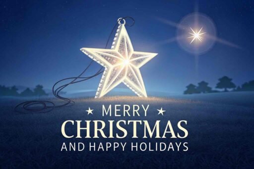 A radiant "merry christmas and happy holidays image" featuring a star ornament and clear holiday text.