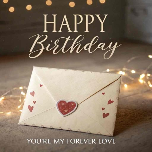 A heartfelt birthday wish with a love envelope. "Happy birthday" in big letters, with "You hold my heart" written beneath.