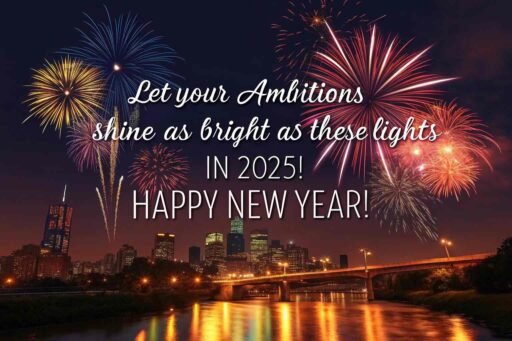 A lively "happy new year 2025 hd image with quote" celebrating urban festivity.