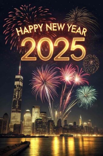 A bright and exciting city-themed image showing "happy new year funny pic."