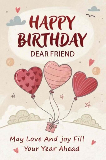 Spread love with images of happy birthday dear friend, filled with floating hearts that symbolize your cherished friendship.
