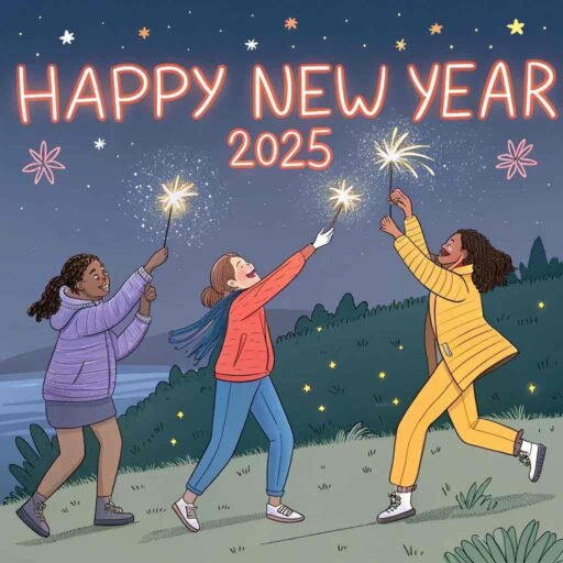 A glowing, dynamic scene showing "happy new year funny pic."