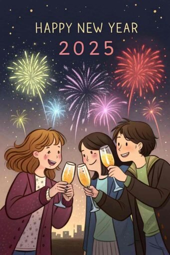 A celebratory, fireworks-themed image showing "happy new year funny pic."