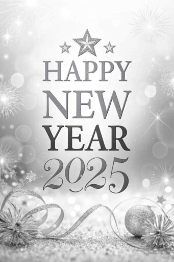 A minimalist silver and white design with "happy new year 2025 hd image" in large font.